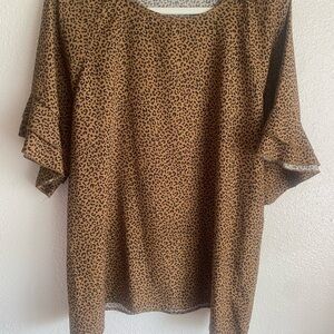 SHEIN Brown Tan Blouse with Ruffled 3/4 Sleeves